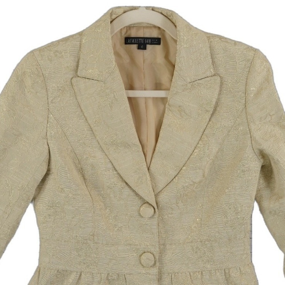 Lafayette 148 Blazer Women's Size 6 Gold Floral Jacquard Peplum Metallic Jacket - Picture 4 of 11
